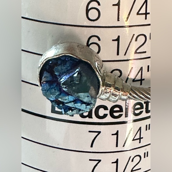 BRACELET CUFF SILVER TONE 6.75 DRUZY BLUE TWISTED ROPE 4139 B - Picture 5 of 13